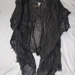 Vince Camuto Black Metallic Thread Open-Front Top